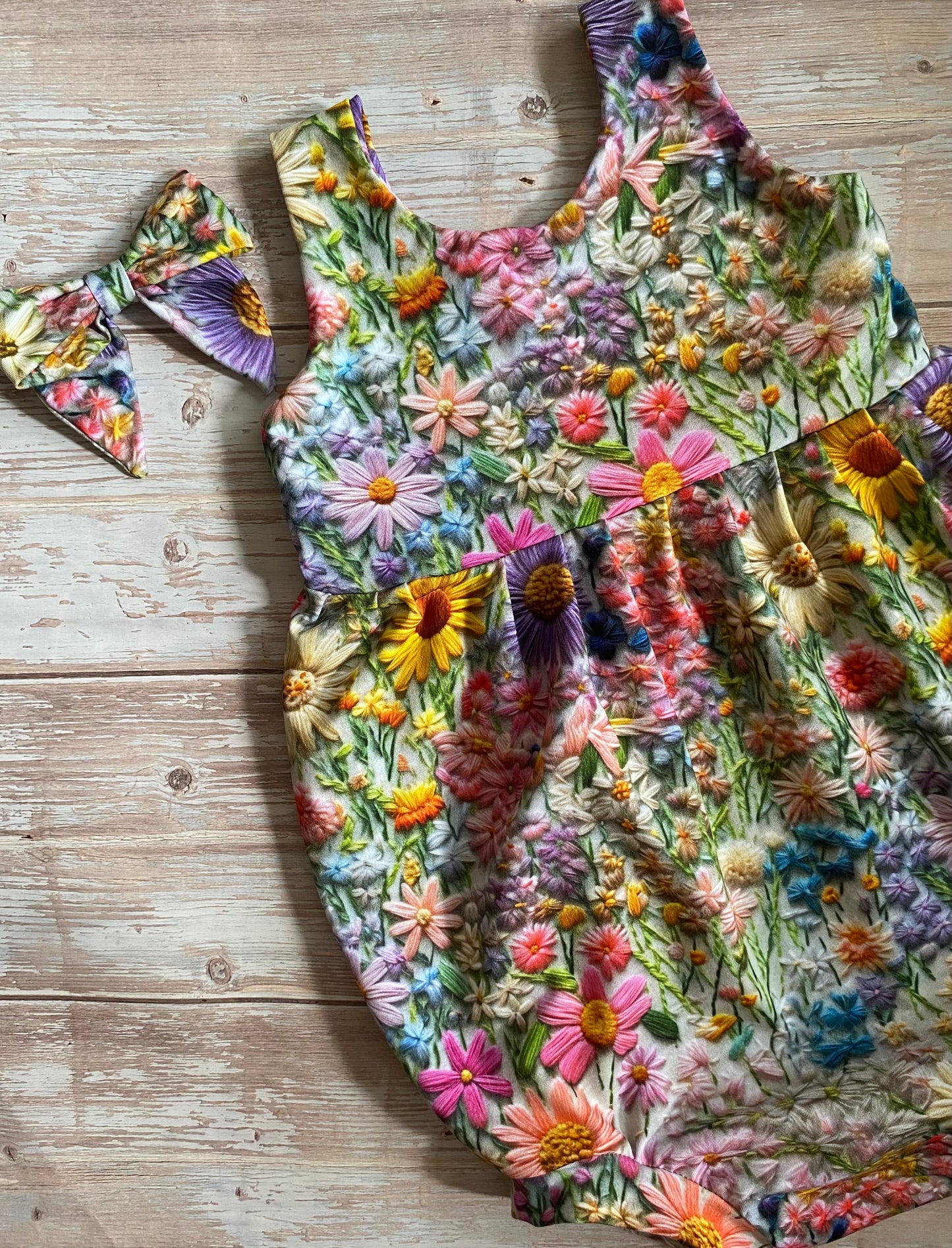 Summer Wildflower Bubble Romper 3-4 Years & Clip in Bow