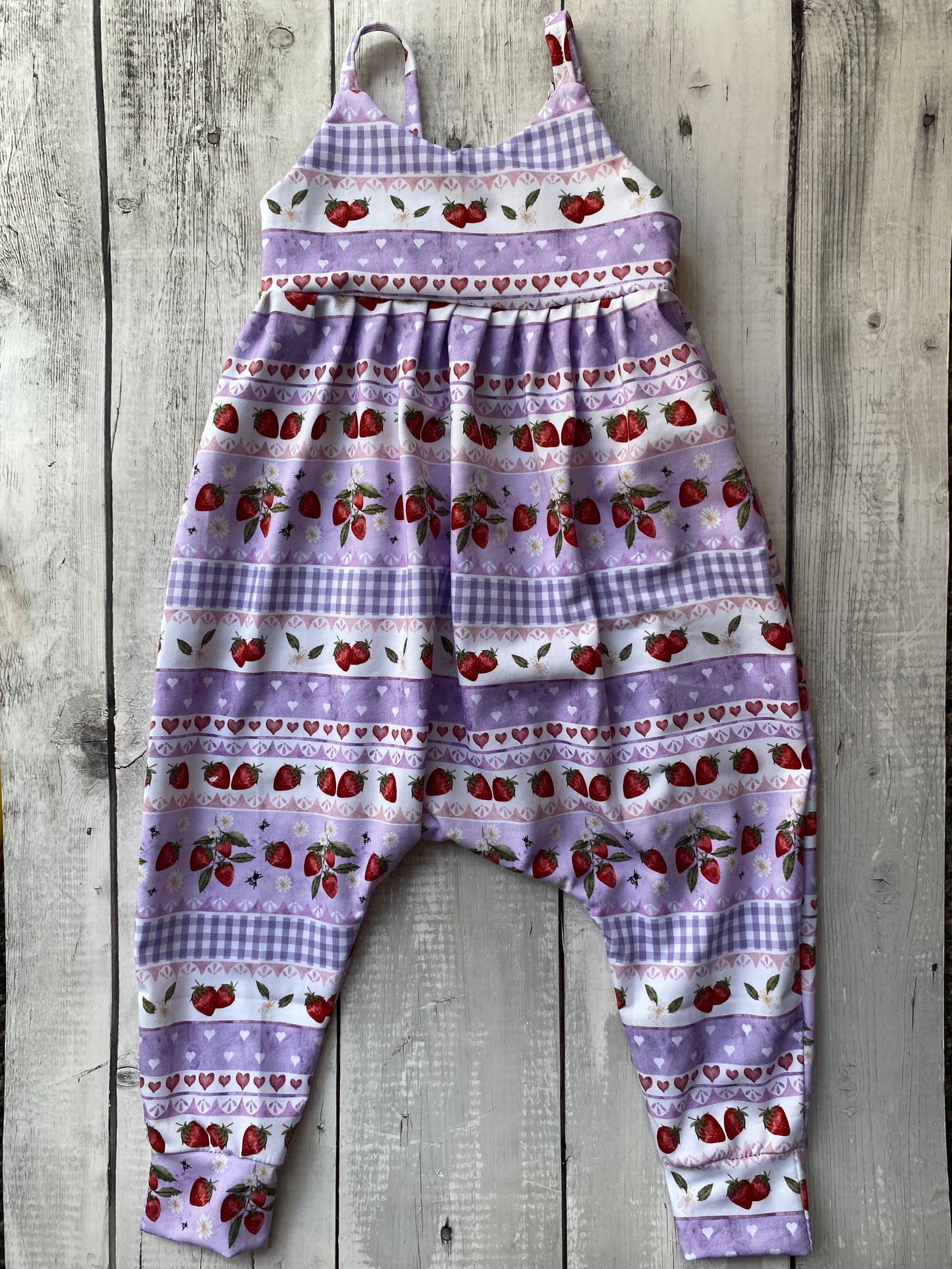 Lilac Gingham Strawberry Napa Romper Size 2-3 Years