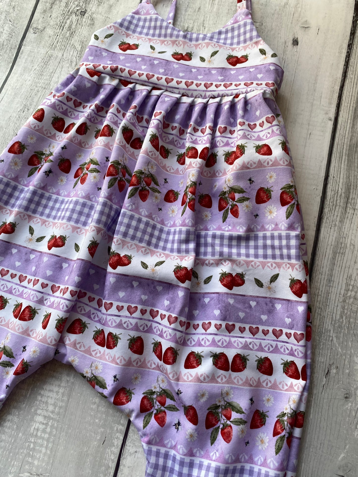 Lilac Gingham Strawberry Napa Romper Size 2-3 Years